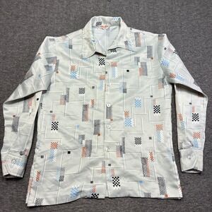 Del Rio Button Up Shirt Mens Large‎ Gray Geometric Long Sleeve Vintage 80s